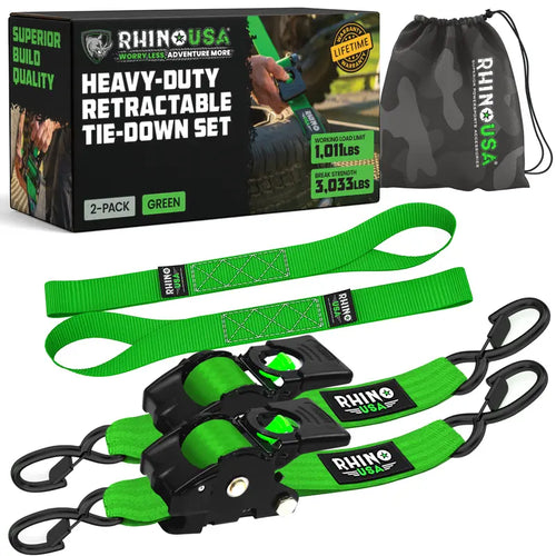 2" x 10' Retractable Ratchet Straps (2 or 4 Pack) | 3,033lb Heavy Duty Self-Retracting Tie Down Straps